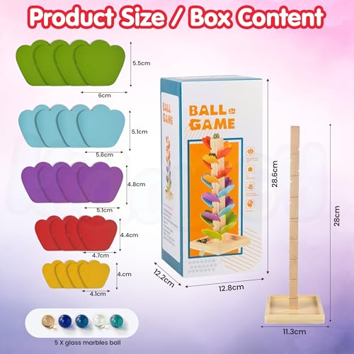 Image of Kidology Wooden Music Tree Toy for Kids, Rainbow Musical Tree Kit Gifts, Wooden Marble Ball Run Track Montessori Educational Learning Toys for Kids 3+