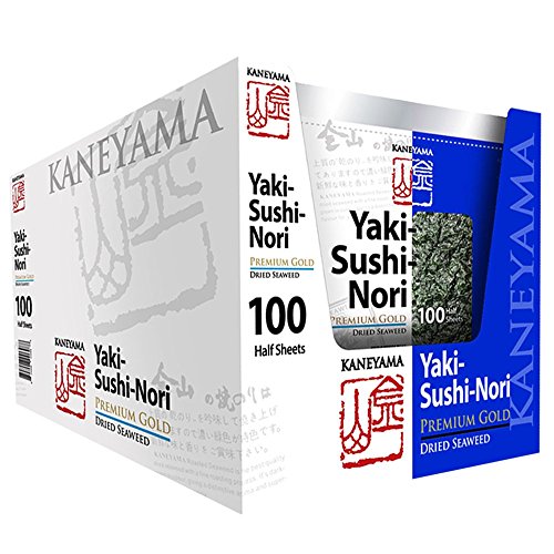 Kaneyama Yaki Sushi Nori / Dried Seaweed (Vacuum-packed/re-sealable), Premium Gold Blue (Half Size 100 Sheets 10 Packs)