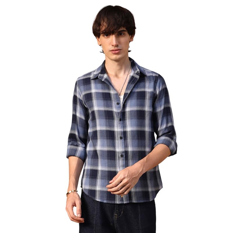 Campus SutraMen's Breezy Wrinked Regular Fit Shirt For Casual Wear | Spread Collar | Long Sleeve | Button Closure | Shirt Crafted With Comfort Fit For Everyday Wear