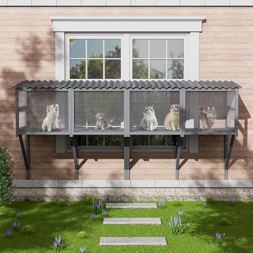 MAGIC UNION Cat Catio, Cat Window Perch for Large Indoor Cats - Expandable Wooden Windows Box Enclosure for Multi Kitty, Waterproof Window Hammock for Enjoying The Outdoor Sights (2pcs Gray)