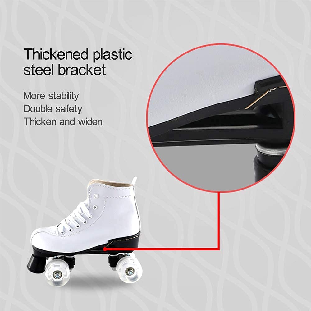 MU Patines de Rodillos para Mujer, Cuero Pus Patines de Rodillo de Alto Nivel de Cuatro Ruedas Patines para Rodillos Brillantes Patines para Niñas Unisex,Blanco,Us 6/37