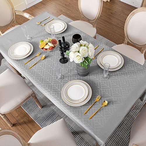 EFFICINATURE Rectangle Tablecloth Jacquard Fabric Table Cloth Geometry Silky Soft Waterproof Washable Oblong Table Cover for Indoor & Outdoor Decoration (60x102 Inch,Light Charcoal) by EFFICINATURE - Image 3