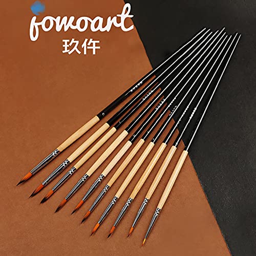 Jowoart 10 Pcs Nylon Hair Line Drawing Brush Stroke Very Fine Oil Painting Pigment Acrylic Gouache Watercolor Painting Long Wooden Pole Pen thumb #1