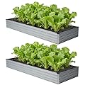 zunatu 12x4x1 ft(2 Pack) Galvanized Raised Garden Bed,Outdoor Planter Box Metal Patio Kit Planting Bed for Vegetables Flowers and Succulents,Silver
