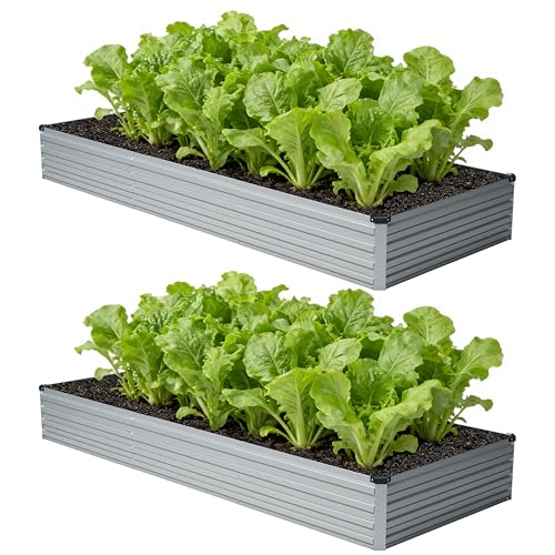 zunatu 12x4x1 ft(2 Pack) Galvanized Raised Garden Bed,Outdoor Planter Box