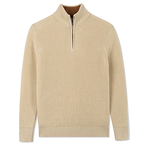 Kid Nation Boys Sweater 100% Cotton 1/4 Zip Sweater Pullover,Size 9-10 Years Sand