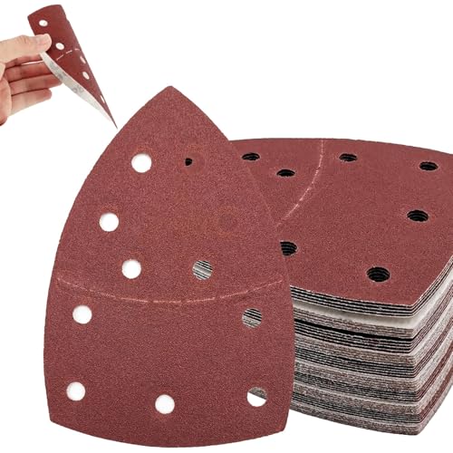 50 PCS Sanding Pads 11 Hole Sanding Sheets Hook and Loop Mouse Sander Pads Assorted 40/60/80/120/180 Grits Mouse Sandpaper Compatible with Bosch Multi Sander Accessories PSM 100A PSM 200 AES PSM 18