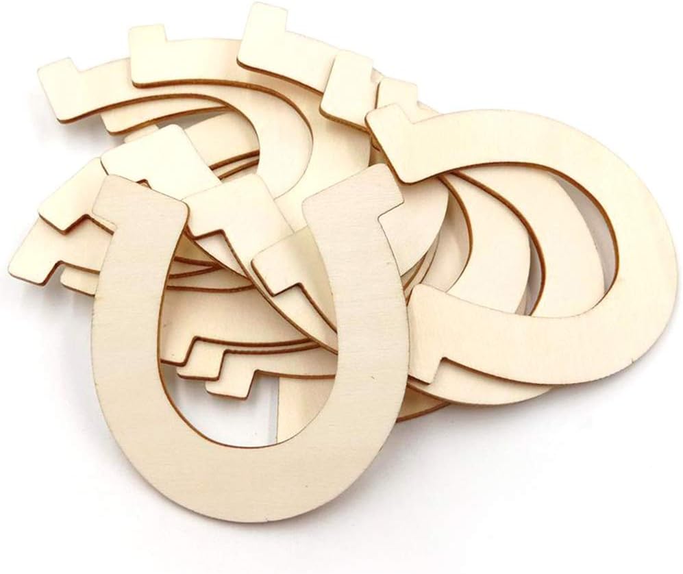 Teensery 24 Pcs Unfinished Wood Slices Horseshoe Shape Wooden Cutouts Discs DIY Craft Supplies for Home, Party, Wedding and Birthday Decorations