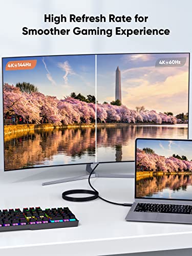 Image of CableCreation 8K Bi-Directional Usb C To Displayport Cable 6Ft [Hdr,8K@60Hz,4K@144Hz,2K@240Hz],Dp 1.4 To Usb C Cable,Compatible With Thunderbolt 3 /4,Macbook Pro /Air 2020 /2018,iPhone 15 Pro Max,Black