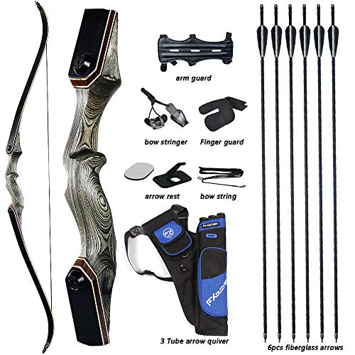 Toparchery 60'' Archery Recurve Bow Takedown Bow Hunting Bow And Arrow Set Adult Target Practice Competition Survival Longbow Right Hand 30-50Lbs With 6Pcs Fiberglass Arrows (50Lbs) #TOP2