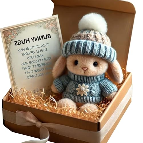 Mini lapin câlin mignon cadeau de Pâques, mini lapins, mini lapins dans une boîte, soutien émotionnel, poche positive en peluche pour la famille, les amis et les...