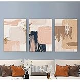 GKUVBF Moderne abstrakte Wandkunst in Braun-Rosé-Beige auf Leinwand, Poster-Druck im Stil der Mitte des Jahrhunderts, Wohnzimmer- und Heimdekoration (40 x 60 cm / 3-teilig, rahmenlos)