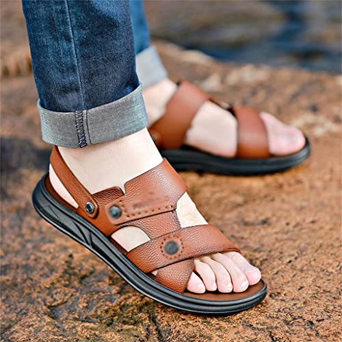Cow Leather Sandals Non-Slip Slippers for Male Outdoor Comfortable Soft Bottom Beach Men Two Uses Sandals(44)4
