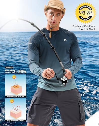 Image of Men's Sun Protection Swim Long Sleeve UPF 50+ Rash Guard Lightweight Shirts