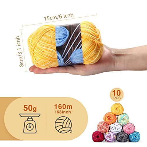 Yinsun 10X50G Multi Color Acrylic Yarn 50G Crochet Yarn Starter Kit For Knitting Crocheting Weaving Adult And Kid Craft Projects #TOP1