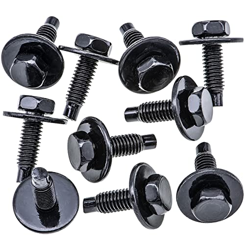 Rexka 10pcs M6-1.0 X 20mm Hex Head Sems Bolt W/Dog Point for Nissan Infiniti 08146-6162H - Multipurpose - Headlamp Fender Liner Splash Shield Bumper Cover Radiator Support Splash Shield