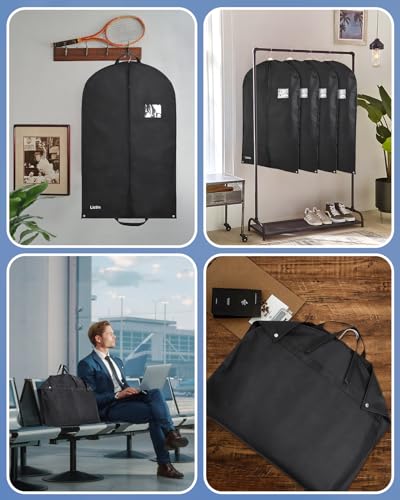 Lictin 100 x 60cm Breathable Garment Bag With PVC Transparent Window - Suit Protector Carrier for Wardrobe and Travel, Includes Shoe Cover (Black, 3 Pcs) - Image 6
