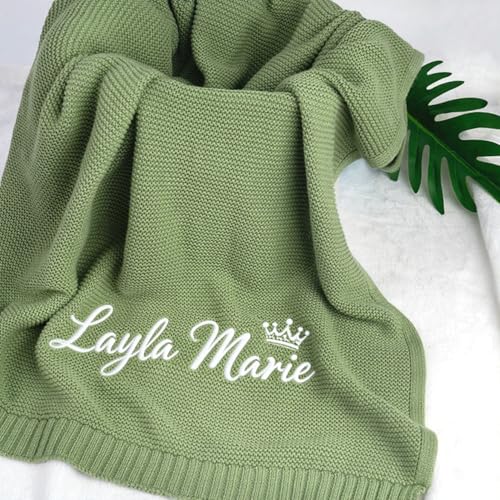 Image of Personalized Baby Name Blanket, Custom Knit Blanket Embroidered with Name, 30x40in Custom Baby Gifts for Boys and Girls, Newborn for Boy /Girl