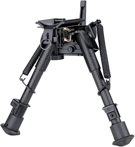 Miniatura 7 de Bípode giratorio táctico de 6 a 9 pulgadas, patas con muescas, inclinación de pivote con palanca de bloqueo en S (fibra de carbono)