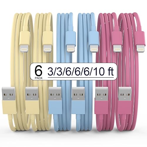 iPhone Charger [Apple MFi Certified] 6Pack(3/3/6/6/6/10 FT) iPhone Charger Cord Lightning Cable Fast Charger Compatible iPhone 14 13 12 11 Pro Max SE XR XS X 8 7 6 (Light Color)