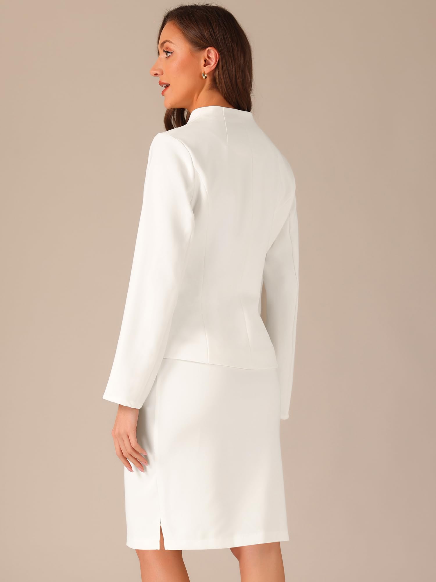 Allegra K Femmes Ensembles d'affaires 2 Pièces, Blazer sans Col Et Jupe Crayon Formelle