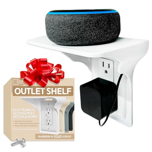 Power-Perch-Wall-Outlet-Shelf-Turn-Your-Outlet-into-a-Shelf-in-Any-Room-Great-for-Smart-Home-Devices-Cell-Phone-Remotes-Speakers-Alexa-Holder-Socket-Shelf-by-Storage-Theory-1-Pack-White