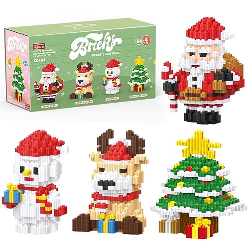 Image of Christmas Building Blocks Set 4 in 1 Compatible with Lego Christmas Micro Blocks Stacking New Toys Holiday Present Box New Year Birthday Gifts for Kids 7 8 9 10 11 12 Years Old (4IN 1)