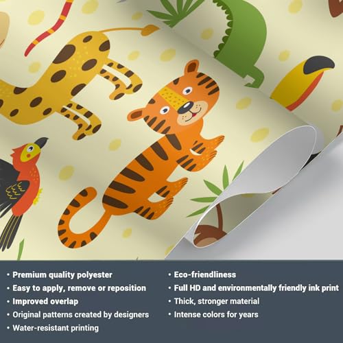 Papier peint animaux de la jungle lavable et imperméable - 7