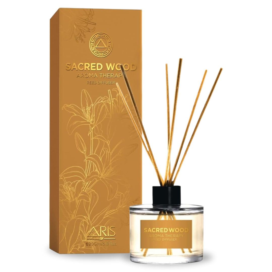 ARIS Sacred Wood Aroma Therapy Reed Diffuser - 200ml/6.8oz - Continuous Fragrance for Home & Office - Health-Conscious Environment Enhancer with Multi-Layered Scent