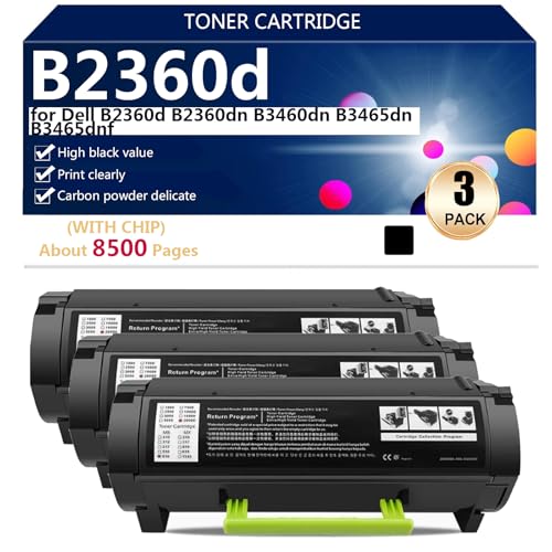 aauot B2360d Toner Cartridges Compatible with Chip for Dell B2360d B2360dn B3460dn B3465dn B3465dnf Printer, High Yield 8500 Pages,Black-3 pack