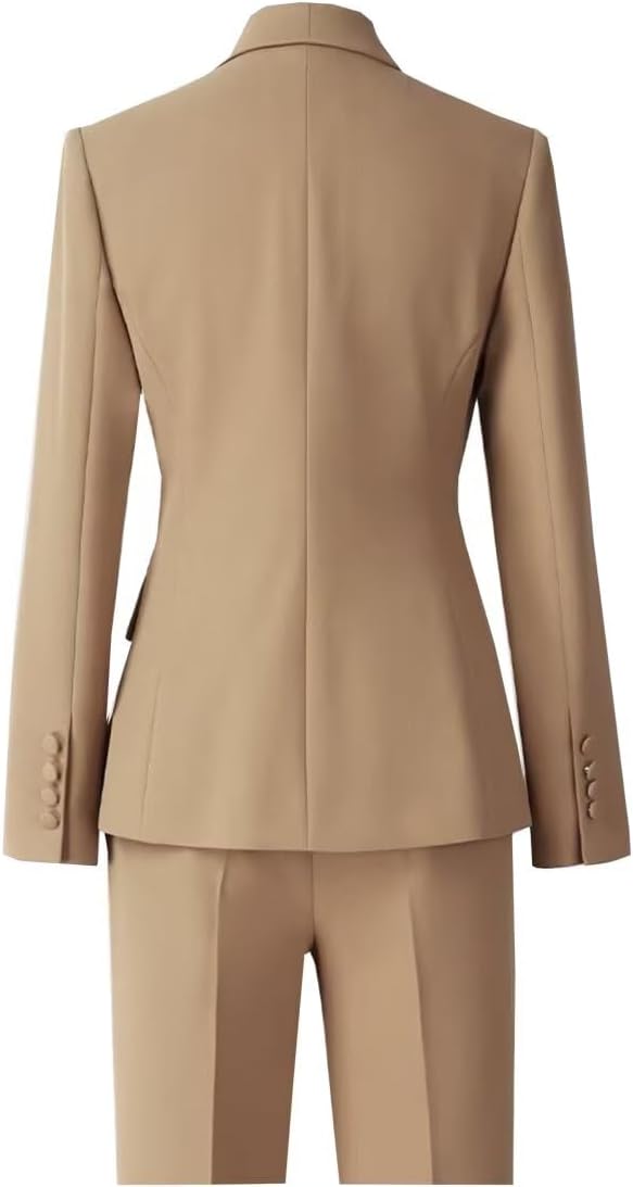 Women's 2 Pieces Pant Suit Set Long Sleeve Blazer Jacket Double Breasted Business Suit for Work