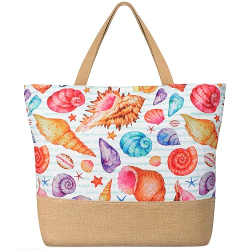 Image of Trifabricy Beach Bag for Women, Large Beach Tote Bags with Zipper, Woven Straw Tote Waterproof, Swim Gym Shopping Travel Bag