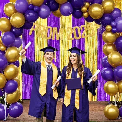 Image of BEISHIDA 2Pcs Purple Gold Door Streamers Congrats Grade 2026 Decoration Backdrop Foil Fringe Tinsel Party Streamers Curtains for Birthday Graduation Mardi Gras Lakers Decoations (3.28 ft x 6.56 ft)