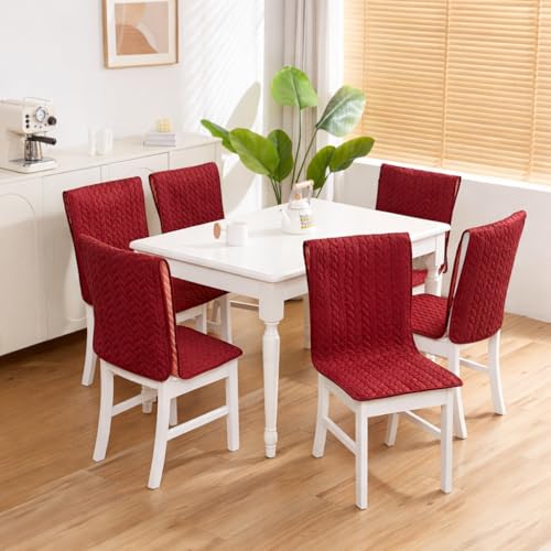 Image of HOMETHREADS Non-Slip Chair Cover-Universal Fit for Kitchen & Dining Chairs-Cushioned Comfort - Stylish Machine Washable Seat Cover -145x45Cm (Maroon, Pack of 8)