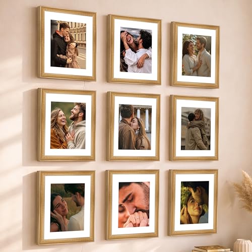Image of Art Street Wooden Photo Frame for living room, Aesthetic Cave Design Photo Frames for Photograph, Art Work, Certificates Set of 9 (6x8 Inch, Wood Brown)