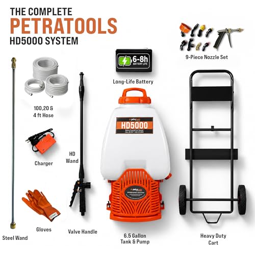 Image of PetraTools Battery Sprayer w /Wheeled Cart - 9 Nozzles, 3 Hoses, 2 Wands