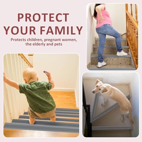Image of Stair Tread Edge Protectors Adhesive Stair Strip Wide Side Design Non-Slip, Sunscreen, Waterproof, Antifreeze, Wear-Resistant L Shap - (Grey)