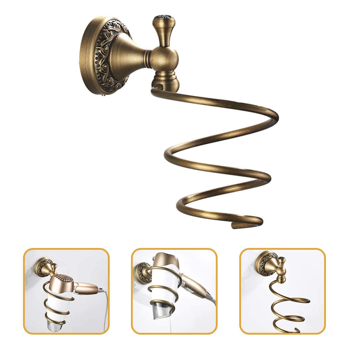 Soporte Cobre Pelo para Pared Secador Espiral en y Acero Inoxidable, Protección contra Arañazos, Adecuado para Baño y Peluquería
