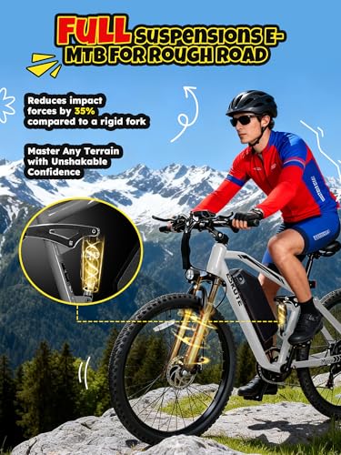 Image of ESKUTE M200F Electric Bike for Adults - 27.5 inch Tire Mountain E-Bike, 1500W Peak Brushless Motor 31+MPH, 48V 20.8Ah Removable Battery, Up to 80 Miles, Step Over Commuter E-MTB, Full Suspensions