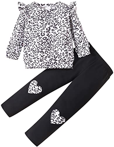Image of Girls 2 Piece Outfits Toddler Girls Leopard Print T-Shirt and Leggings Set School Outfits Girl Clothes Fall Sets