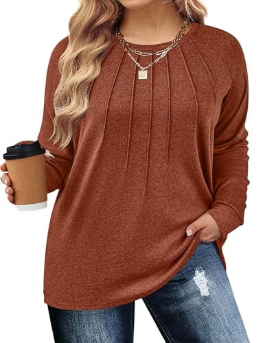 IN'VOLAND Womens Plus Size Shirts Long Sleeve Dressy Tops Casual Fashion Fall Blouses Pleated Tunics
