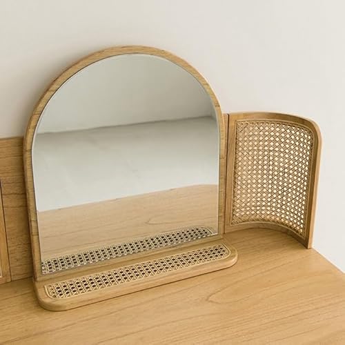 KUNYOS Dressing Table Wooden Dressing Table With Stool, Modern Rattan Makeup Table, Bedroom Storage Cabinet, Desk Vanity With Drawers - Image 7