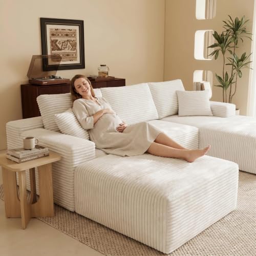 Image of Modular Cloud Sectional Sofa, Oversized Corduroy Boneless Couch | Luxury Comfort, Deep Seat, Couches for Living Room and Apartment, No Assembly Required