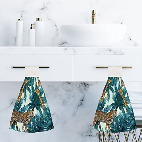 Xollar 1 Piece Hand Towels With Hanging Loops For Kitchen Bathroom Tropical Tiger Giraffe, Absorbent Soft Fingertip Dish Towel 12.6 X 18.9 Inch #TOP6