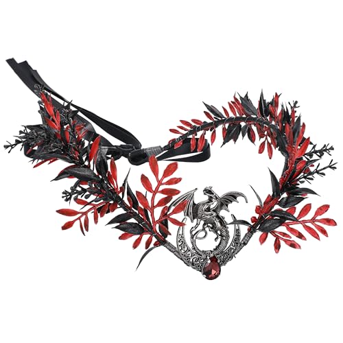PartyforU Couronne d'elfe dragon noir pour cosplay de la Renaissance, coiffe florale gothique pour costume de fée adulte