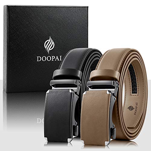 Image of DOOPAI Men's 2 Pack Ratchet Dress Belt - Adjustable 1 3 /8 inch Genuine Leather, Size Length Can Be Cut, With Gift Box