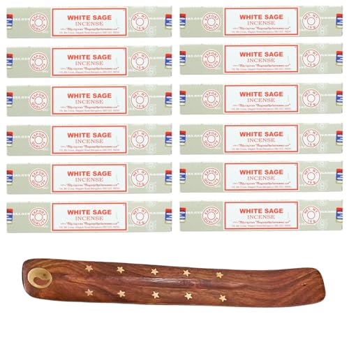 12x15g Incense Sticks with Incense Sticks Holder for Meditation Aromatherapy Spa Yoga Relaxation Healing Weddings Spirituality and Positivity (WHITE SAGE - 12PK)