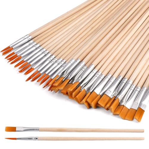 Set de 60 Pinceles de Madera Finos, 30 Planos Pequeños y 30 Puntiagudos para Pintura Acrílica, Acuarela, Oleo y Arte en Piedra – Pinceles Miniaturas Ideal para Niños, Adultos y Dibujos Detallados