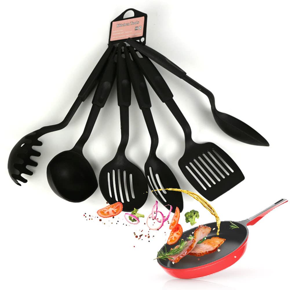 Pentole 6Pcs Set di Utensili da Cucina, Spatola a Manico Lungo Cucchiaio da Zuppa Pennello Mestolo Scolapasta for Pasta Gadget da Cucina Antiaderenti Set di Utensili da Cucina