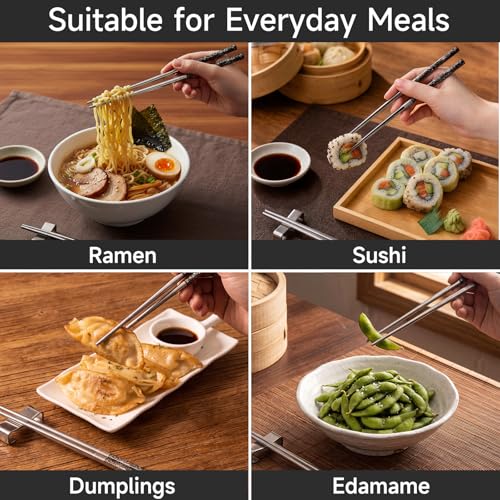 JEETEE Metal Chopsticks, 2 Pairs Stainless Steel with Holder - image 4